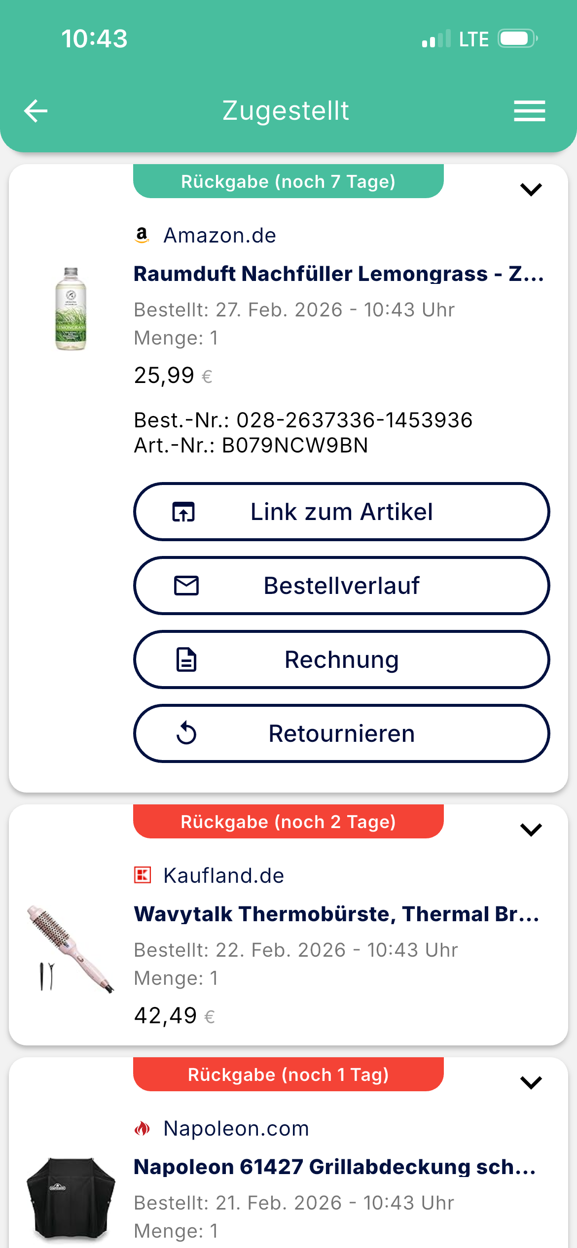 Zugestellte Bestellungen