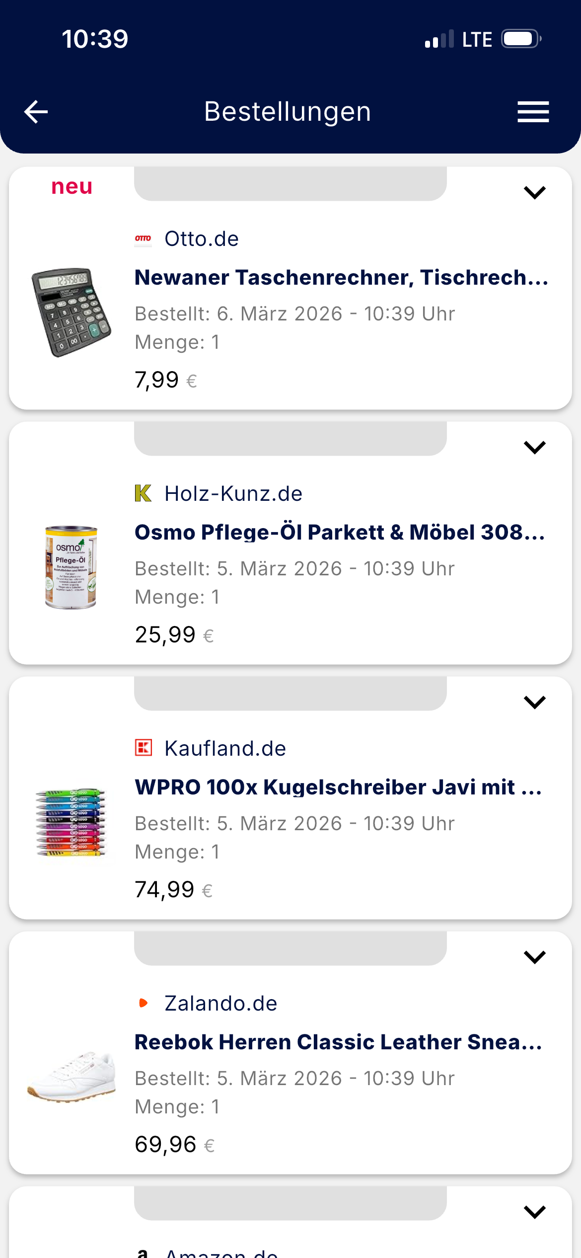Bestellungen in der App