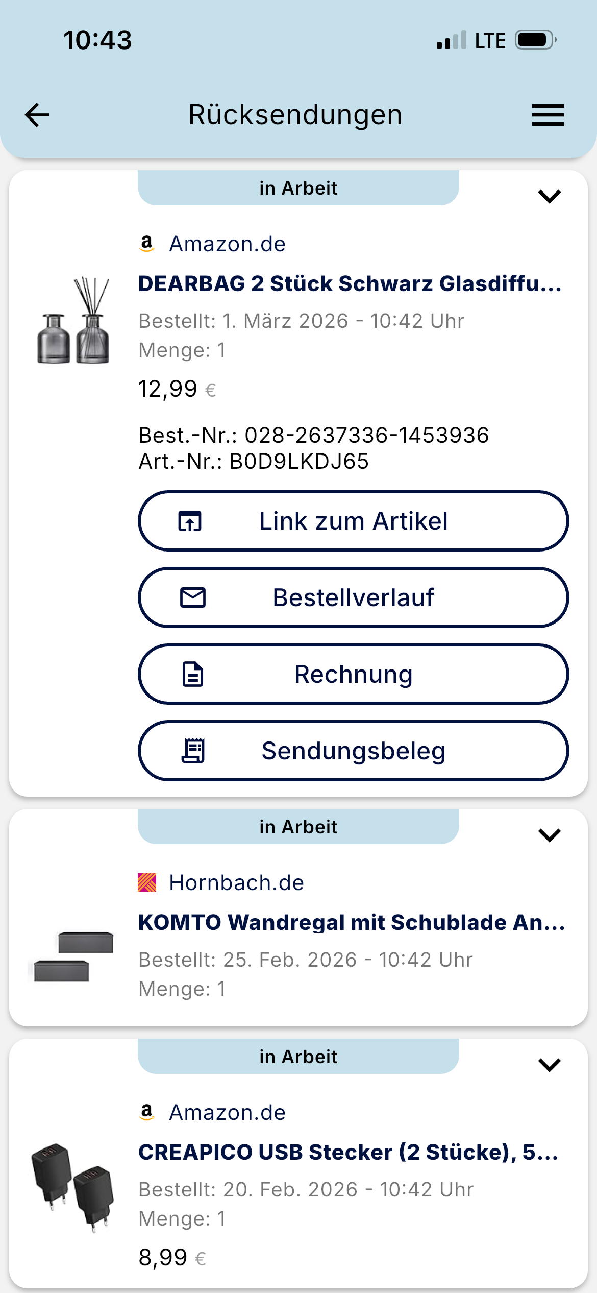 Rücksendungen in der App
